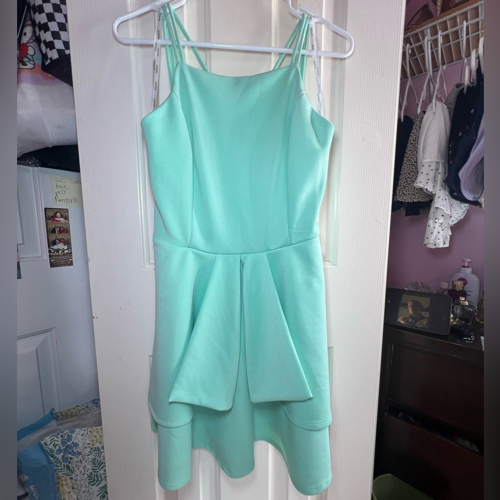 Teal Ruffle Tiered Dress w Cross Back Straps